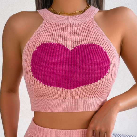 Sweetheart Ribbed Knit Set - Pink - Picture 5 of 5